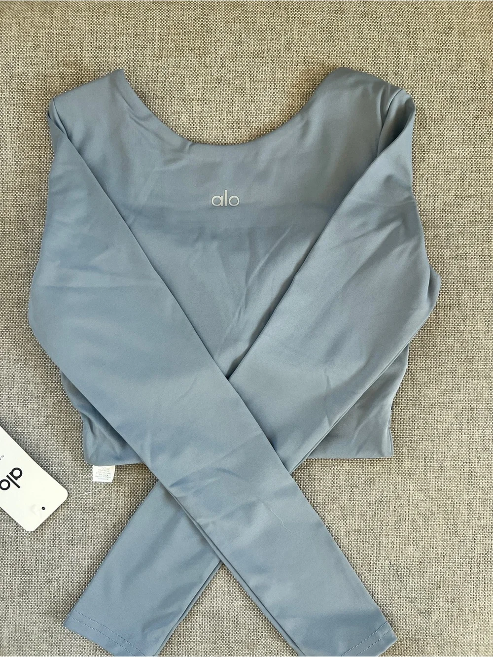 ALO Yoga Long-Sleeve Crop Top in Slate Blue with Navy Accent